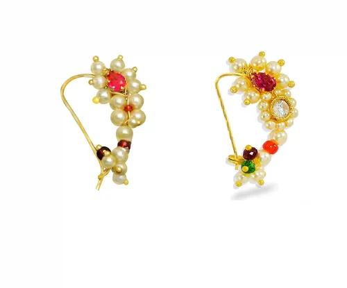 JEWELOPIA Marathi Piercing Nath Combo Gold plated ruby studded piercing Nose Ring For Women and girls