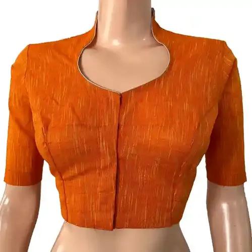 Slub Cotton High neck Blouse - Orange