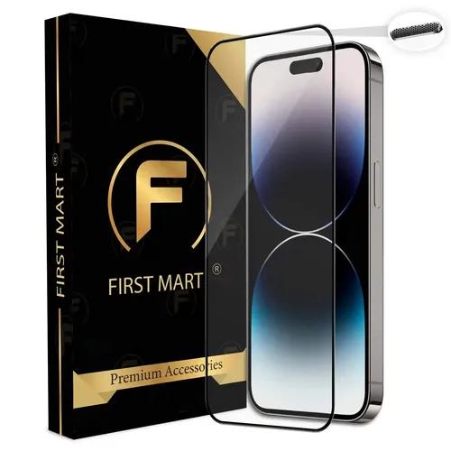 FIRST MART Premium Tempered Glass for iPhone 14 Pro Max Edge to Edge Screen Coverage and Speaker Mesh Dust Filter, Easy Installation Kit