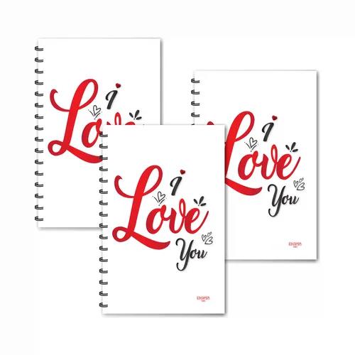 I Love You On White Base Design Ruled Diaries - Pack Of 3