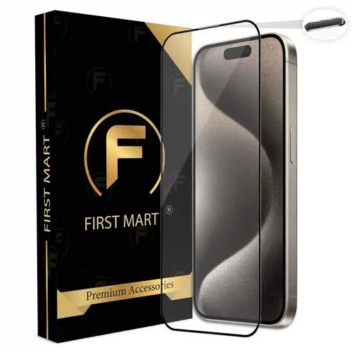 FIRST MART Premium Tempered Glass for iPhone 15 Pro Edge to Edge Screen Coverage and Speaker Mesh Dust Filter, Easy Installation Kit