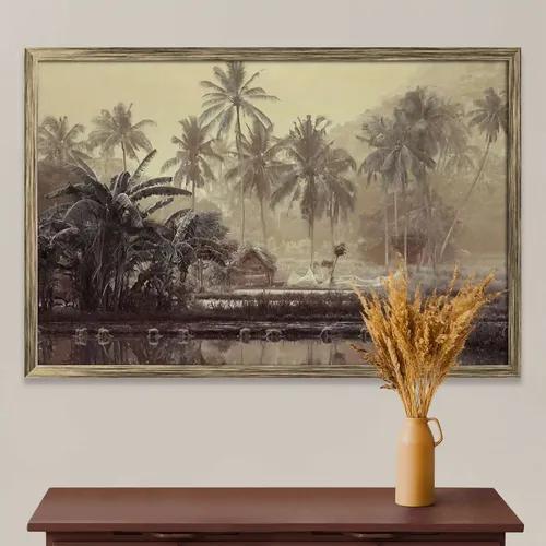 ArtzFolio Wooden House in a Tropical Forest | Premium Canvas Painting for Bedroom & Living Room