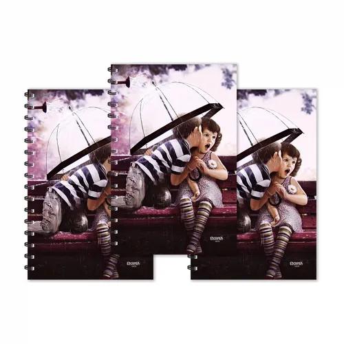 Boy Kiss Girl On Bench In Garden Under Umbrella Design Ruled Diaries - Pack Of 3