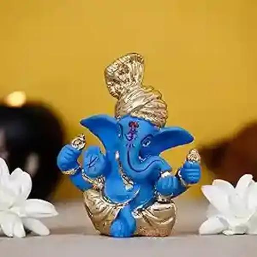 WEBELKART Gold Plated Lord Ganesha for Car Dashboard Statue Ganpati Figurine God of Luck & Success Diwali Gifts Home Decor (Size: 7.36 x 3.50 x 6.00 cm)