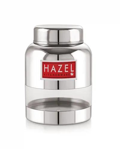 HAZEL Stainless Steel Kitchen Containers with Airtight Lid I Barni Shape Transparent Container with Glossy Finish | See Through Multipurpose Storage Box for Kitchen