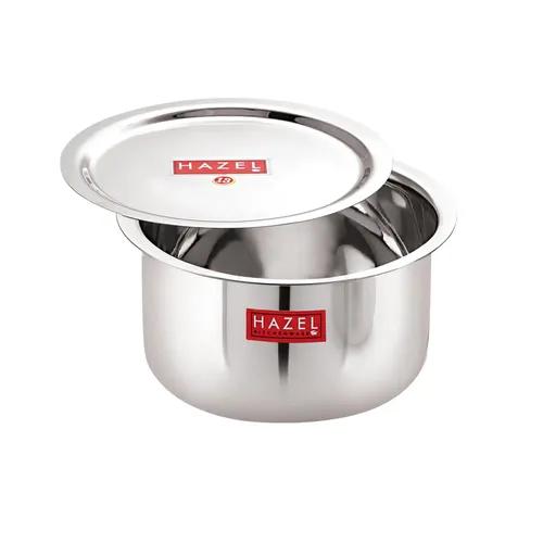 HAZEL Alfa Stainless Steel Tope Patila with Lid Premium Heavy Gauge Round Bottom Boiling Vessels Bhagona Dekchi