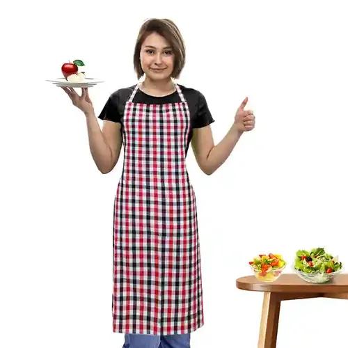 Oasis Mini Multi Checked Cotton Kitchen Apron |Free Size | Comfortable To Wear With Center Pocket |Pack Of 1