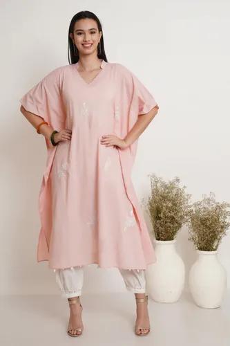 Rose Pink Applique Hand Embroidered Kaftan