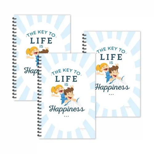 The Key To Life Is Happiness Motivational Ruled Diaries - Pack Of 3