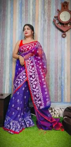 Reshom Silk Handloom Jamdani Saree - Blue