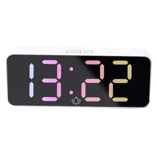 Digital Led Mirror Alarm Clock Large Display Usb Rechargeable Temperature Snooze Timing Dimmer Function Innovative Rgb Multi Colorful Numeric Numbers Table Top Alarm Clock (1-Pcs)