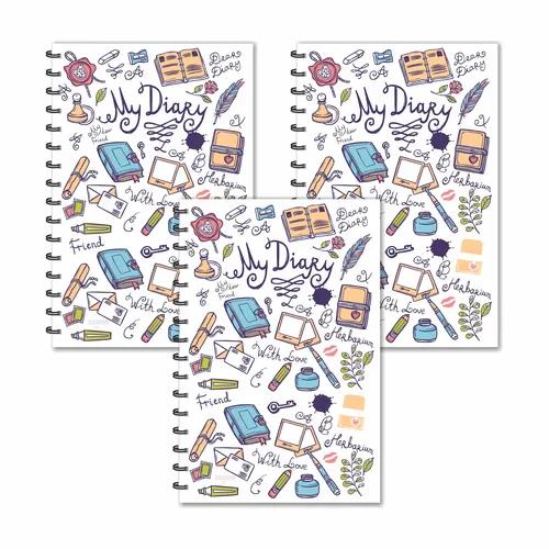 White Doodle Ruled Diaries - Pack Of 3