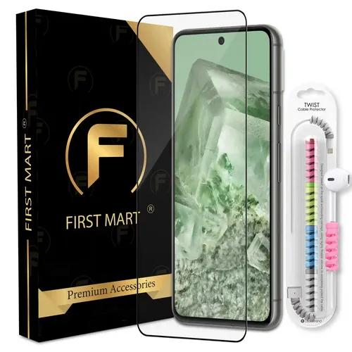 FIRST MART Premium Tempered Glass for Google Pixel 8 5G with Edge to Edge Coverage and Cable Protector and Easy Installation Kit, Pack of 1