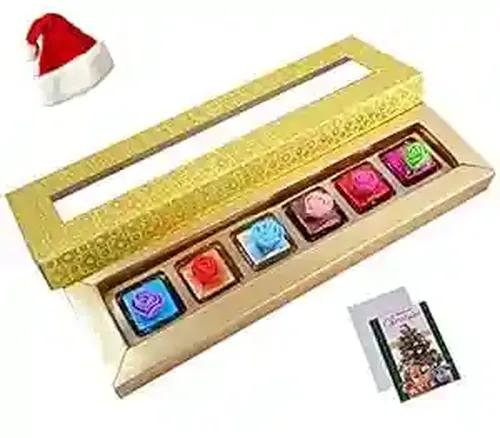 MANTOUSS Christmas Gift-Golden Designer Christmas Chocolate Box/Hamper+ Merry Cristmas Greeting Card+Santa Cap