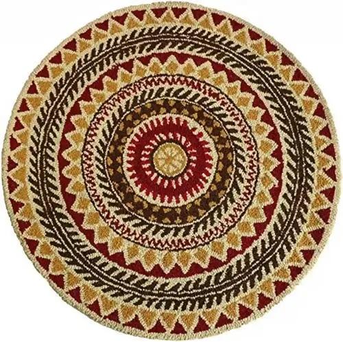 THE HOME TALK Tufted Round Wool Carpet | Anti-Skid Backing Area Rugs for Living Room, Bed Room, Hall, Coffee Table, Parties & Gatherings | Handmade Rugs | Home Decorative |3' Diameter | Multi Rangoli