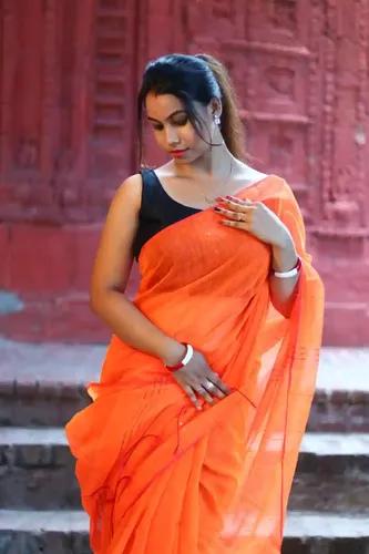 Soft Silk Sequence Chumki Saree - Orange