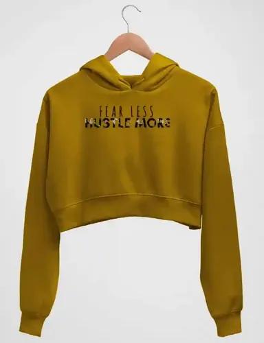 Fear less hustle more - Women's crop hoodie - Mustard Yellow