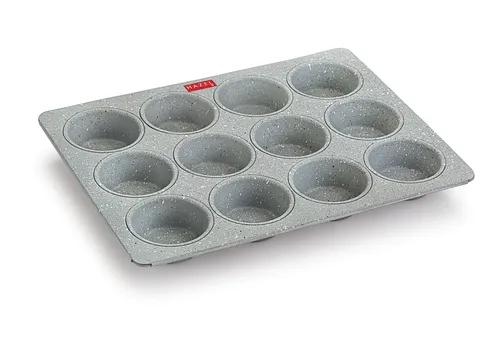 HAZEL Aluminium Cupcake Muffin Mould Microwave Safe 12 Cups Granite Finish Non Stick Muffin Pan Chocolate Baking Tray for House and Bakery