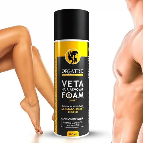 Orgatre Veta Hair Removal Foam Wash For Men & Women | Painless Body Hair Removal Spray For Chest, Back, Legs & Under Arms| Hair Removal Cream Spray - 200 Gm