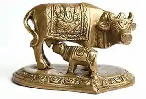 ALODIE- Cow and Calf Statue Idol Figurine | Brass Finish Cow and Calf God Idol | Kamdhenu Cow | Cow and Calf Statue Brass | Gomatha Statue Brass