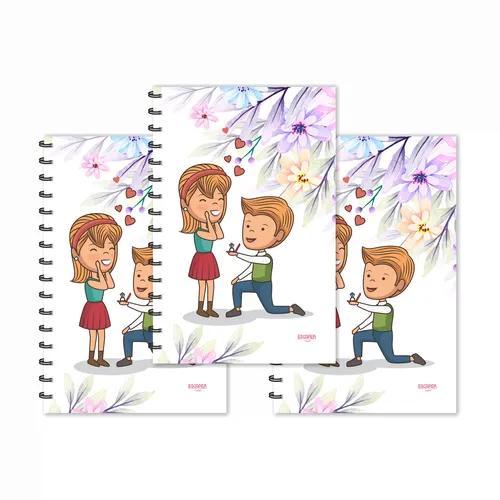 Boy Proposing Girl Cartoon Design Ruled Diaries - Pack Of 3