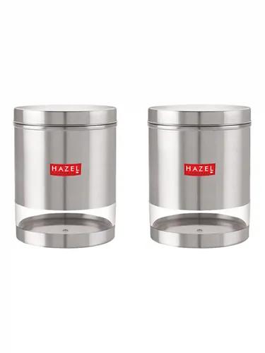 HAZEL Stainless Steel Containers Set For Kitchen Storage Transparent See Through Matt Finish Storage Jars Dabba, 2200 ML Each, Silver