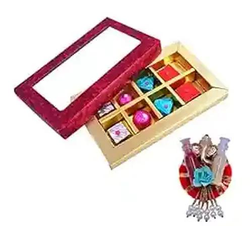 Bhai dooj gift combo with thali/bhaiya dooj roli chawal/Bhaiya dooj gift for brother/bhai dooj thali/bhai dooj gifts for brother-Chocolate box+roli chawal chandan+Roli chawal platter/Pooja Thali