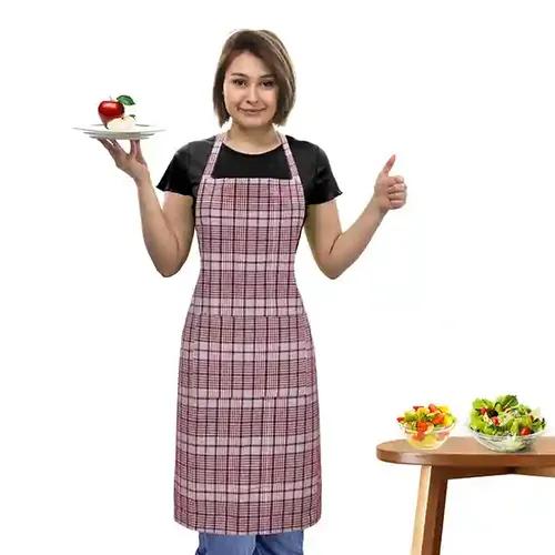 Oasis Maroon Mini Checked Cotton Kitchen Apron |Free Size | Comfortable To Wear With Center Pocket |Pack Of 1