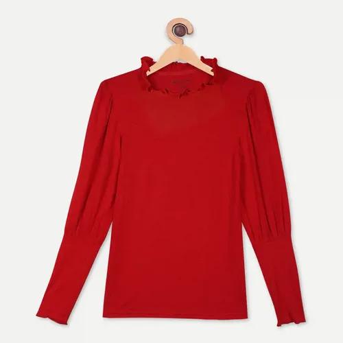 Organic Bamboo Fabric Girl's Frill Top Red