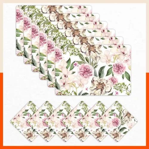 Polypropylene Table Mats & Coasters for Dining Table at Home (PEONY - Set of 6)