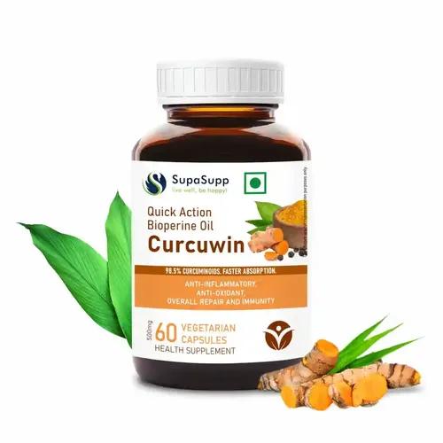 Sri Sri Tattva Supa Supp Quick Action Bioperine Oil Curcuwin 60 Veg Cap, 500 Mg - Anti-Inflammatory, Anti-Oxidant, Overall Repair And Immunity | Health Supplement