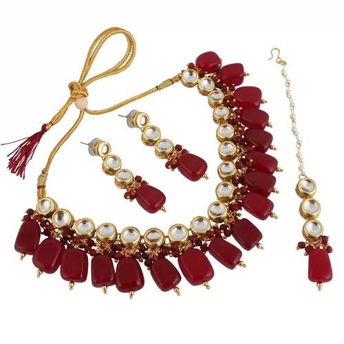 Gold Plated(18k) Round Kundan Necklace Set With Maang Tikka