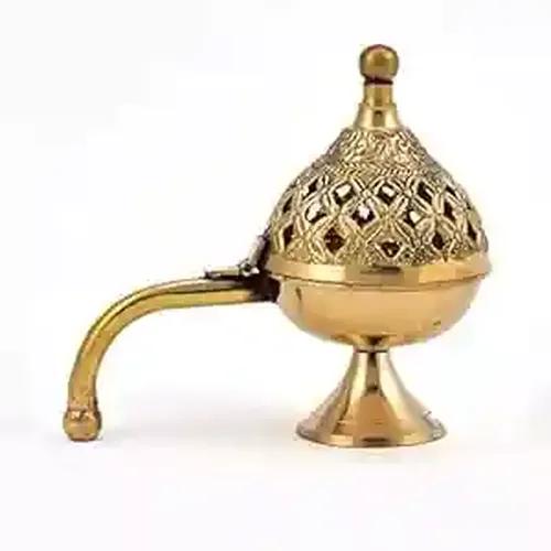 ALODIE- Brass Dhuna Loban Burner-Loban Daan Burner Akhand Diya-Dhoop Stand Diya with Handle