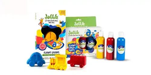 dabble Gift Combo Pack for Kids / 3 Jumbo Organic Beeswax Crayons & 3 Non-Toxic Finger Paints/Washable Finger Paints/Shaped Crayons/Art Activity/Learning Gift Pack for Kids