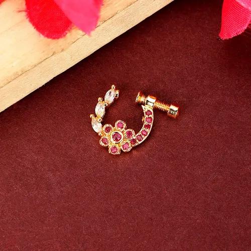 Imperial Floral-shaped Gold Plated Screw Nose Pin