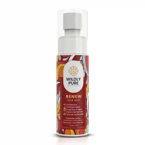 WILDLY PURE Renew 5 in 1 Heat Protection Spray Mist with Polypeptides, Carbocysteine, Hyaluronic acid, Plant Keratin | Heat & UV Protect, Hydration, Frizz Control, Strengthening & Color Protection| Men & women| Chemical Free| 100mL (Renew Hair Mist)