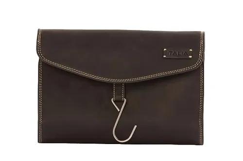 TALIA - Genuine Leather Hanging Toiletry Bag/Dopp Kit/Shower Bag with Nylon Interior