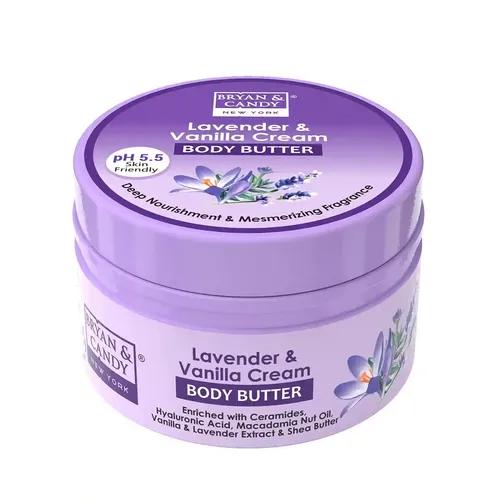 BRYAN & CANDY Lavender & Vanilla Body Butter pH 5.5 for 72Hrs Moisturization. Enriched with Ceramides, Hyaluronic acid, Lavender extracts & Shea Butter|Non-Sticky Moisturizer for Women & Men - (200gm)