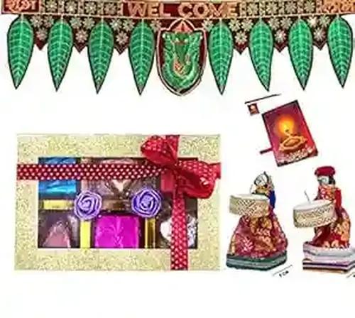 MANTOUSS Diwali Gift Hamper/Chocolate Gift Pack-Handmade choocolate Box+Beautiful Ganesha Toran+Pair of Puppet Candle tealight Holder+Diwali Greeting Card