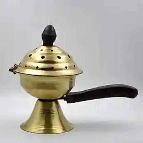 ALODIE - Brass Dhoop Holder | Dhaka Dhunuchi | Sambrani Dhoop Holder | Dhup Stand Loban Burner With Handle | Purifying Loban Burner Dhuna Dhoop Dani Incense Burner For Home Office Temple God Dhuni Puja Positive Energy