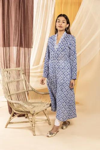 Blue And White Rashidi Kurta