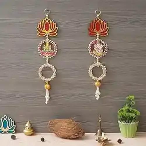 WEBELKART Laxmi Ganesh ji Wall Hanging |Lotus Back Drop Hanging | Wall Decor |Temple Decor Wall Hanging | Diwali Decor Wall Hanging Home and Office Decor (Set of 2) 17" Inches