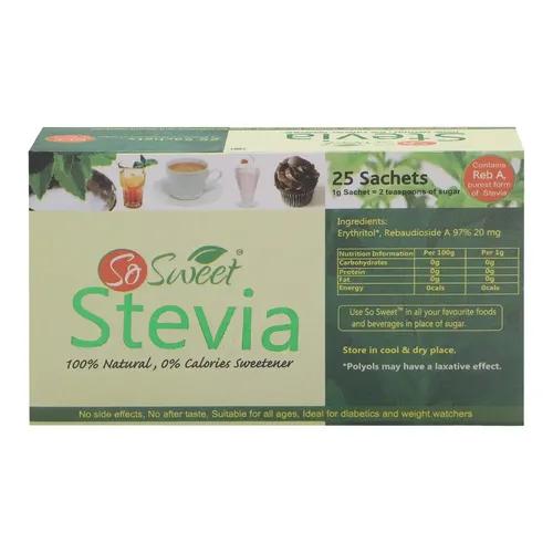 So Sweet Stevia Sachets Sugar Free Natural Zero Calorie Sweetener