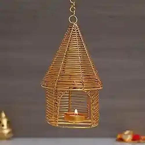 WEBELKART Premium Hanging Bird Cage Nest Hanging tealight Candle Holder for Home and Office Decor| laltern tealight Candle Holder for Home (6 Inches, Gold)