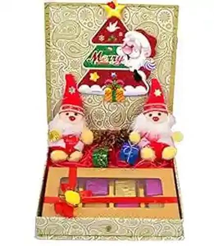 Christmas Gift for Employees/Christmas Gifts-Decorated Box+Handcrafted Chocolate+2 Santa Claus Soft Toy+2 Pine Cone+2 Gift(Christmas Tree Decoration Items)+Christmas hangings Decorations+Card