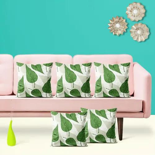 ArtzFolio Hand Drawn Green Leafs | Decorative Cushion Cover for Bedroom & Living Room