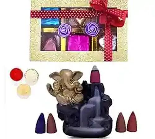 Bhaiya dooj roli chawal/bhai dooj gift set for brother/bhaiya dooj tikka/bhaiya dooj tikka with chocolate/bhai duj gift for brothers-Chocolate box+1 Backflow Incense Holder+roli chawal and chandan