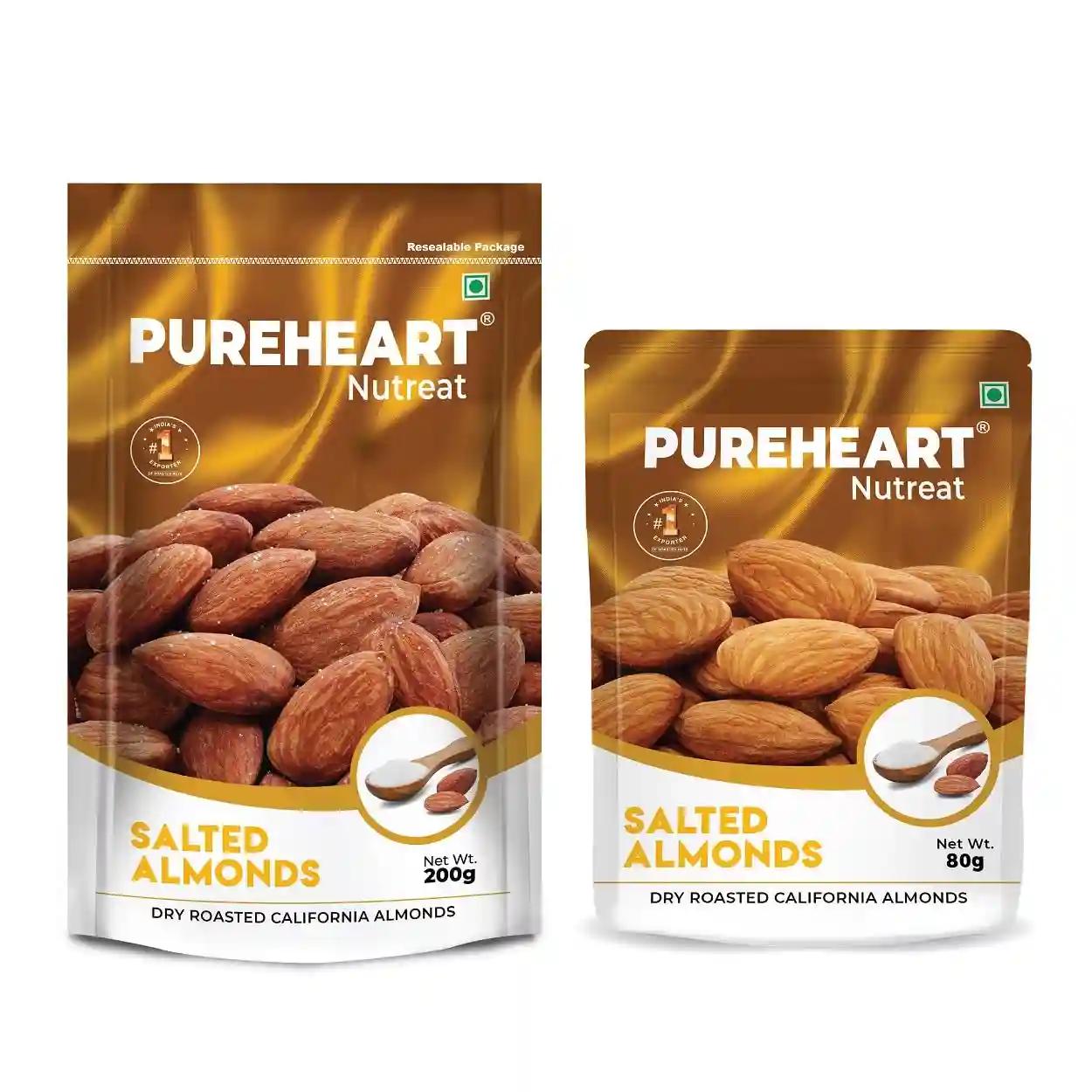 PUREHEART Dry Roasted Nutreat Salted Almonds Natural Premium California Almond Nuts/ Dry Fruit, Crunchy & Delicious Almonds