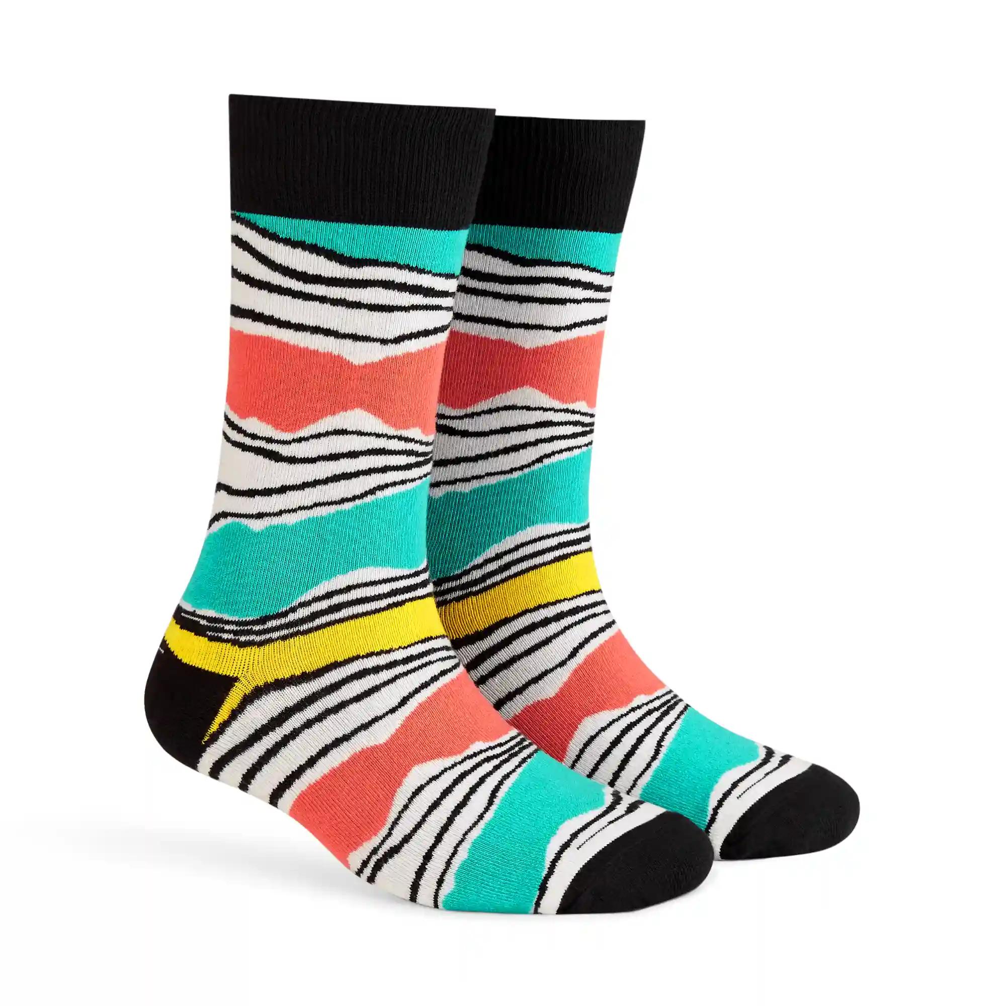 DYNAMOCKS Men's and Women's Combed Cotton Designer Crew Length Socks (Pack of 1) (Multicolour, Free Size)-Crew_Fun_Stripes