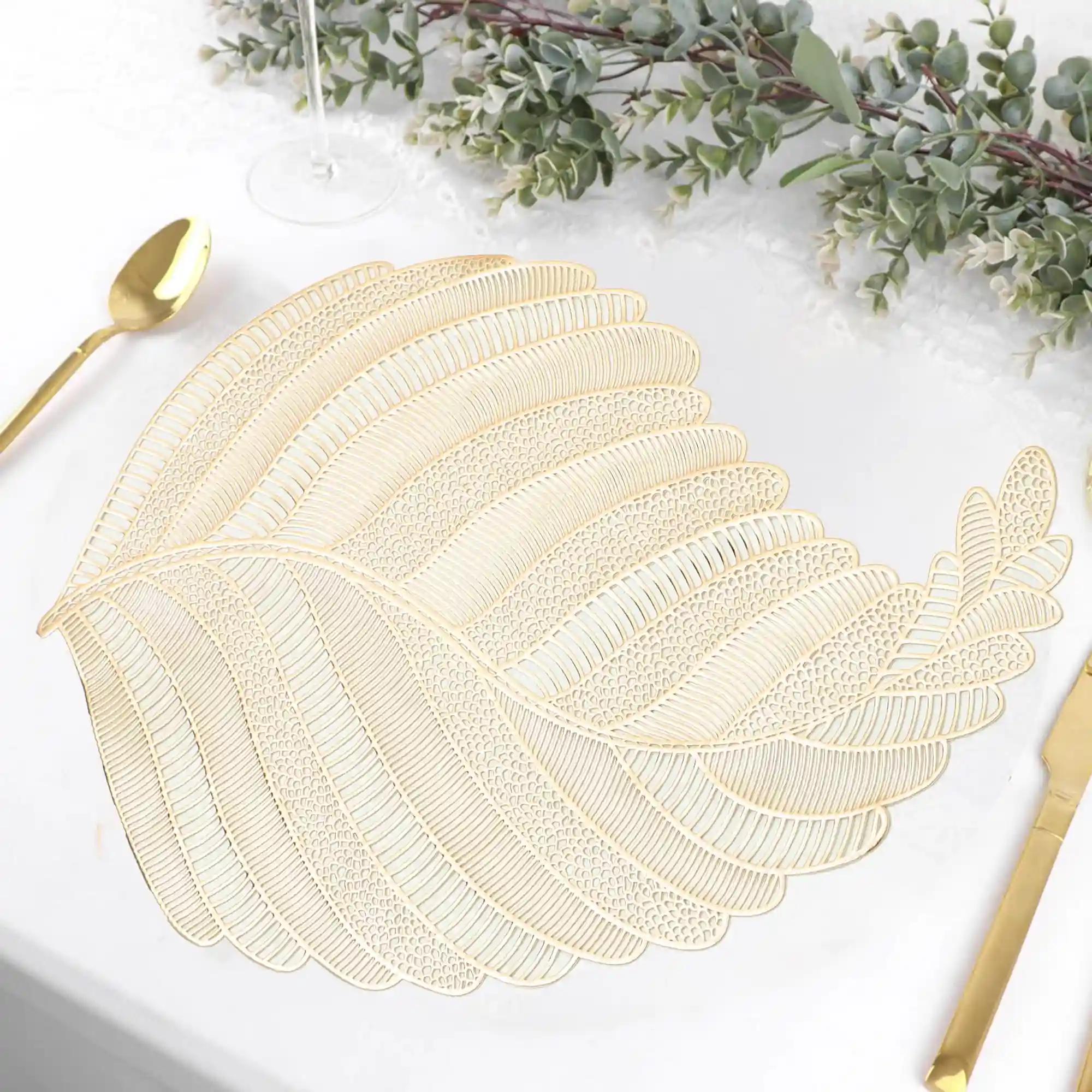 THE HOME TALK Dining Place Mats - Perfect for Dining, Home Decor, and Weddings - Metallic Leaf Pressed Vinyl Placemats